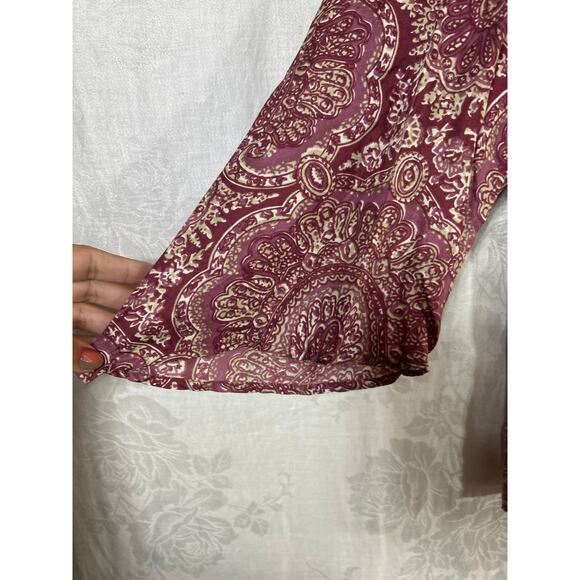 Lane Bryant Blouse 26 28 Mauve Print 100% Silk V Neck Asymmetric Sleeves - Picture 3 of 9